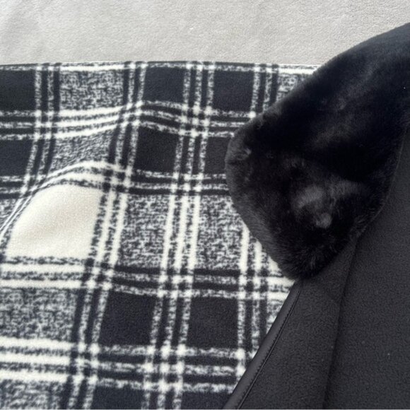 NWT Marina Luna Black & White Check Cape Faux Fur Collar - Picture 6 of 9